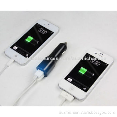2.4A Latest Design Dual-USB Car Chargers for iPad with Blue Indicator